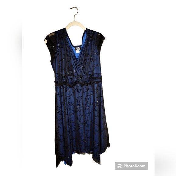 Studio 1940 blue lined mesh and sparkly dress vintage size 20 - Picture 1 of 7
